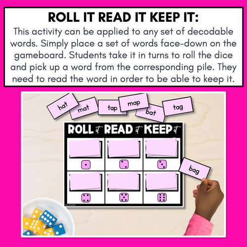 Resource preview 2 for CVC & CVCC WORDS PHONICS GAME - Roll It Read It Keep It OR Roll It Spell It Keep It with decodable words