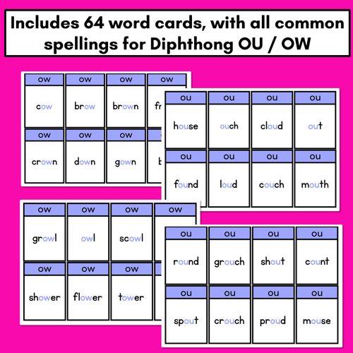 Resource preview 3 for Diphthong OU OW Card Game - Phonics Flip for diphthong OU OW Sounds