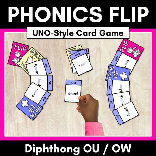 Resource preview 1 for Diphthong OU OW Card Game - Phonics Flip for diphthong OU OW Sounds