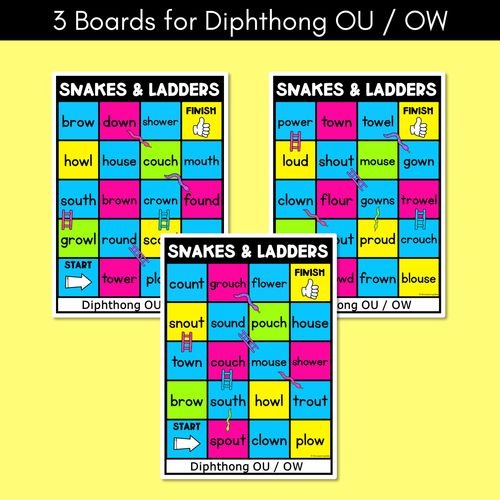 Resource preview 2 for Phonics Game for Diphthong OU / OW Words - Snakes & Ladders