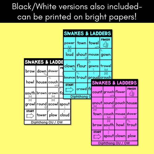 Resource preview 3 for Phonics Game for Diphthong OU / OW Words - Snakes & Ladders