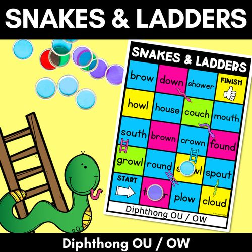 Resource preview 1 for Phonics Game for Diphthong OU / OW Words - Snakes & Ladders