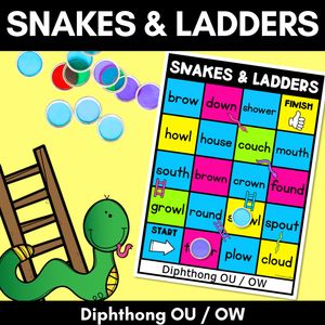 Phonics Game for Diphthong OU / OW Words - Snakes & Ladders