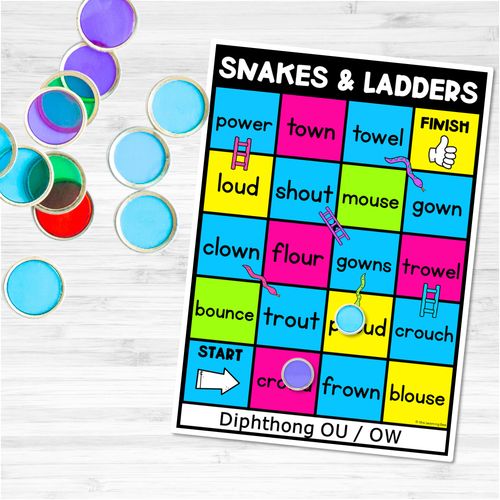 Resource preview 4 for Phonics Game for Diphthong OU / OW Words - Snakes & Ladders