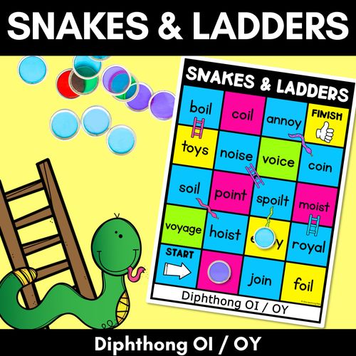 Resource preview 1 for Phonics Game for Diphthong OI / OY Words - Snakes & Ladders