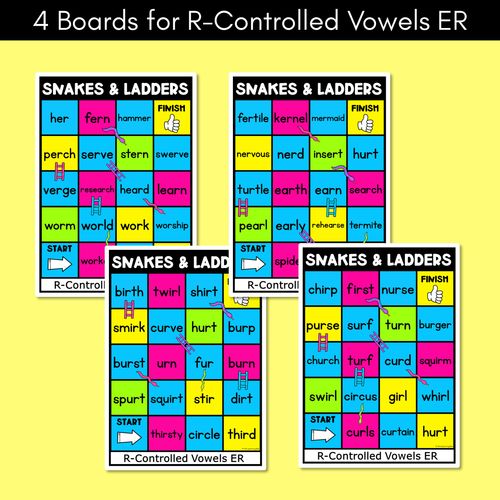 Resource preview 2 for Phonics Game for R-Controlled Vowels ER Words - Snakes & Ladders