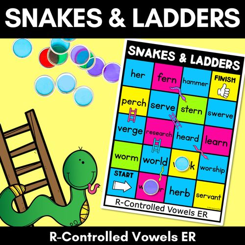 Resource preview 1 for Phonics Game for R-Controlled Vowels ER Words - Snakes & Ladders