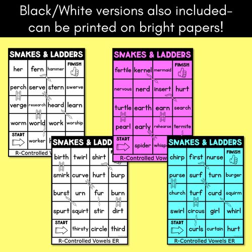 Resource preview 3 for Phonics Game for R-Controlled Vowels ER Words - Snakes & Ladders