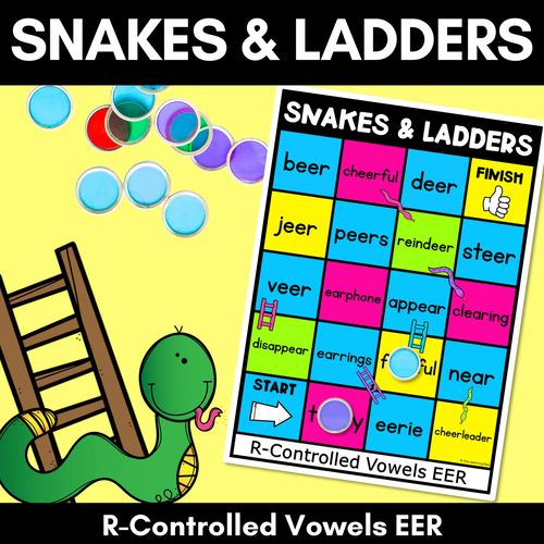 Resource preview 1 for Phonics Game for R-Controlled EER Words - Snakes & Ladders