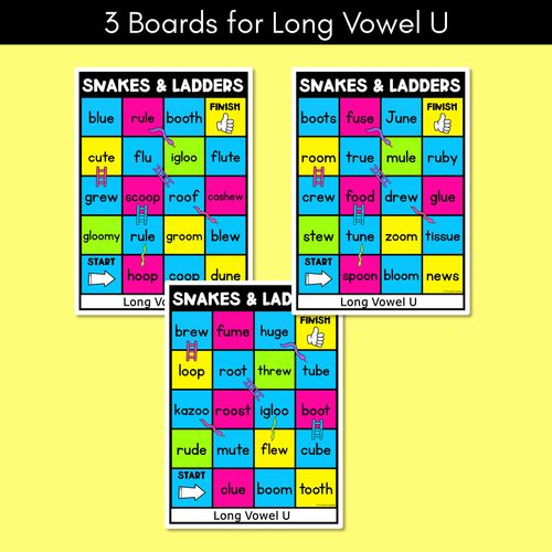 Resource preview 2 for Phonics Game for LONG U Words - Snakes & Ladders