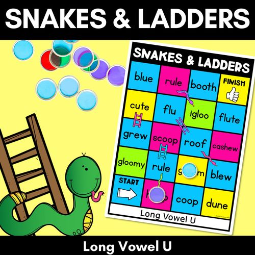 Resource preview 1 for Phonics Game for LONG U Words - Snakes & Ladders