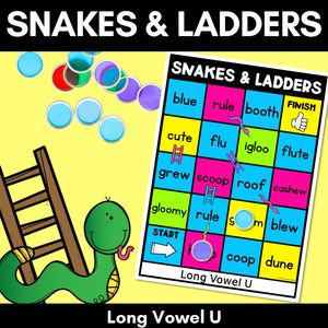 Phonics Game for LONG U Words - Snakes & Ladders