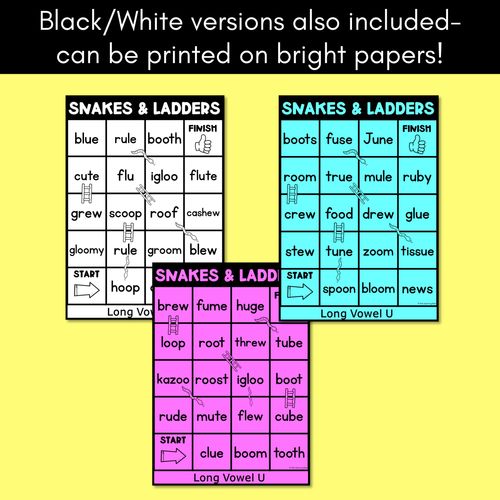 Resource preview 3 for Phonics Game for LONG U Words - Snakes & Ladders