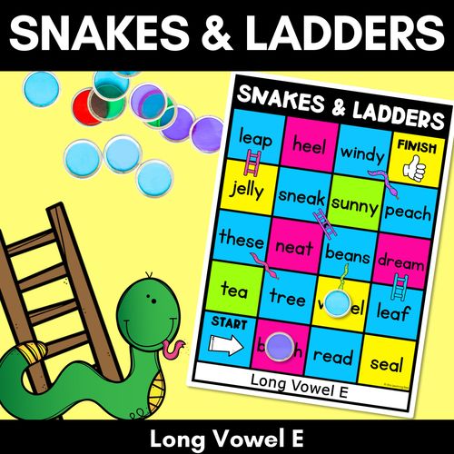 Resource preview 1 for Phonics Game for LONG E Words - Snakes & Ladders