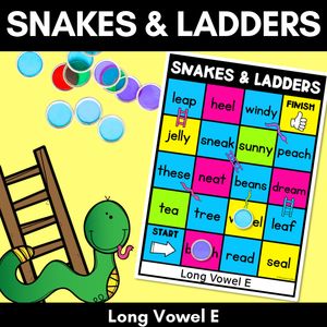 Phonics Game for LONG E Words - Snakes & Ladders