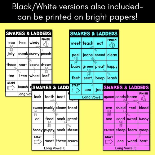 Resource preview 3 for Phonics Game for LONG E Words - Snakes & Ladders