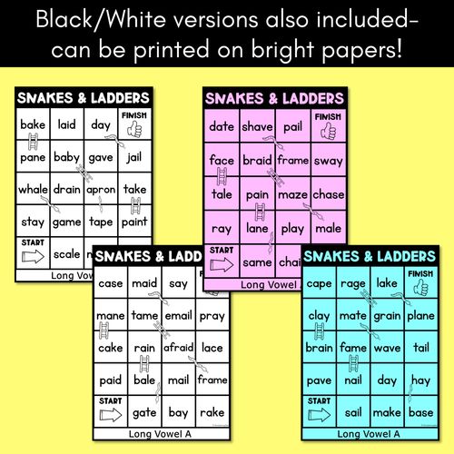 Resource preview 3 for Phonics Game for LONG A Words - Snakes & Ladders