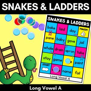 Phonics Game for LONG A Words - Snakes & Ladders