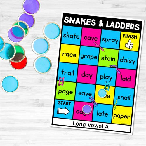 Resource preview 4 for Phonics Game for LONG A Words - Snakes & Ladders