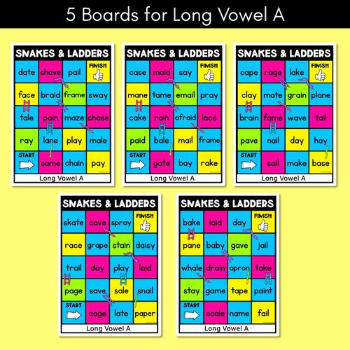 Resource preview 2 for Phonics Game for LONG A Words - Snakes & Ladders