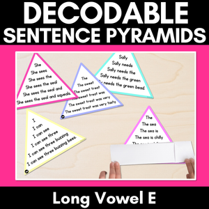 LONG VOWEL E WORDS - Decodable Sentences Pyramids - Phonics Fluency