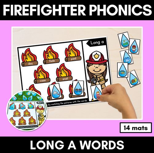 Resource preview 1 for LONG VOWEL A WORD GAMES - Firefighter Themed Phonics Activities