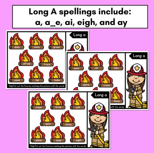 Resource preview 3 for LONG VOWEL A WORD GAMES - Firefighter Themed Phonics Activities