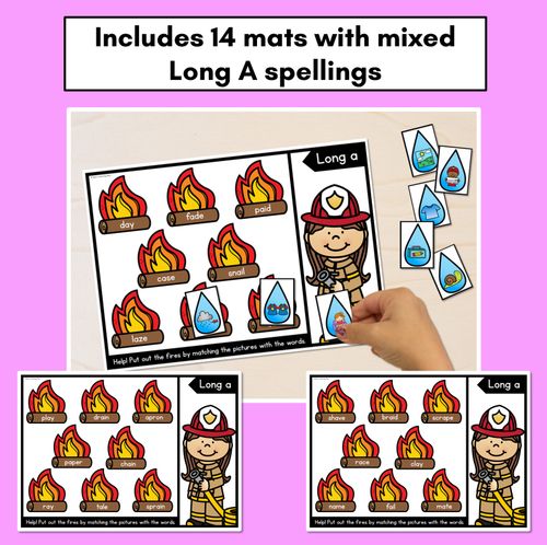 Resource preview 2 for LONG VOWEL A WORD GAMES - Firefighter Themed Phonics Activities