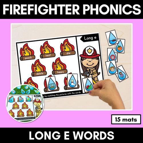 Resource preview 1 for LONG VOWEL E WORD GAMES - Firefighter Themed Phonics Activities