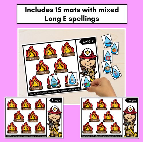 Resource preview 2 for LONG VOWEL E WORD GAMES - Firefighter Themed Phonics Activities