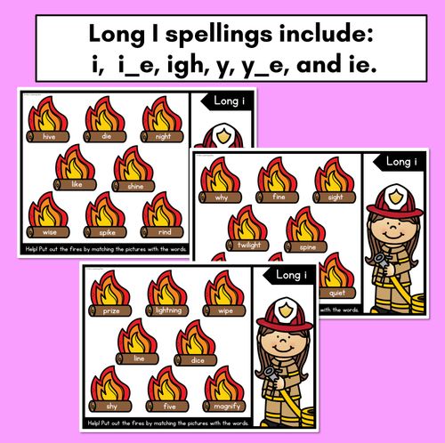 Resource preview 3 for LONG VOWEL I WORD GAMES - Firefighter Themed Phonics Activities