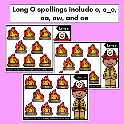 Resource preview 3 for LONG VOWEL O WORD GAMES - Firefighter Themed Phonics Activities