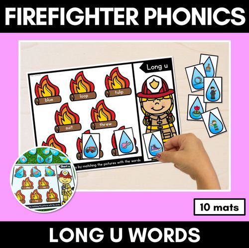 Resource preview 1 for LONG VOWEL U WORD GAMES - Firefighter Themed Phonics Activities