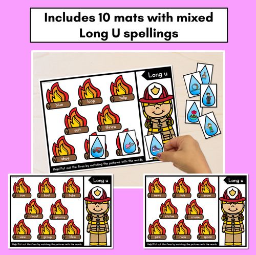 Resource preview 2 for LONG VOWEL U WORD GAMES - Firefighter Themed Phonics Activities