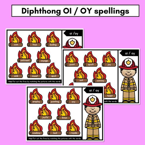 Resource preview 3 for DIPHTHONG OI OY WORD GAMES - Firefighter Themed Phonics Activities