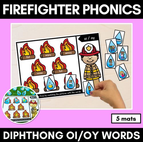 Resource preview 1 for DIPHTHONG OI OY WORD GAMES - Firefighter Themed Phonics Activities