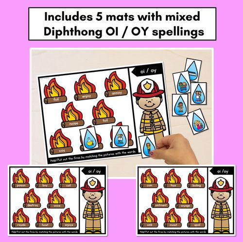 Resource preview 2 for DIPHTHONG OI OY WORD GAMES - Firefighter Themed Phonics Activities