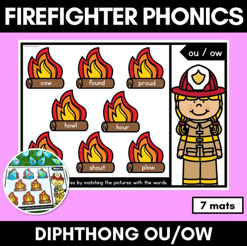 Resource preview 1 for DIPHTHONG OU OW WORD GAMES - Firefighter Themed Phonics Activities