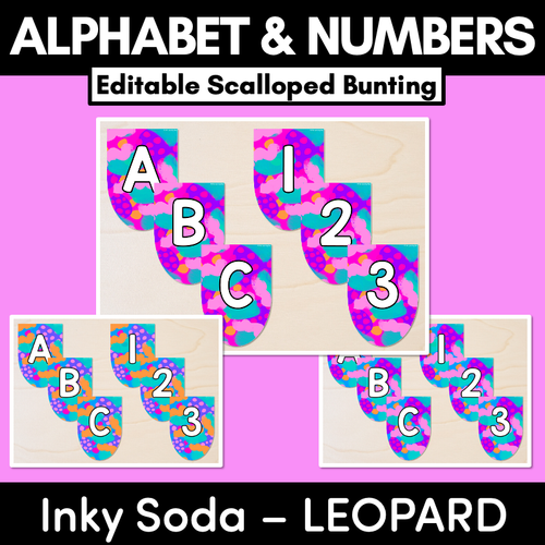 Resource preview 1 for EDITABLE SCALLOPED BUNTING - Alphabet & Numbers - Inky Soda LEOPARD Collection