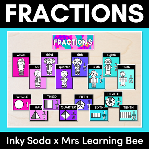 Resource preview 1 for FRACTIONS POSTERS - Inky Soda x Mrs Learning Bee