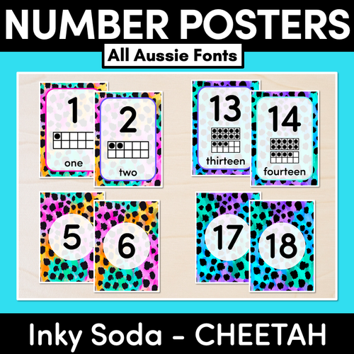 Resource preview 1 for NUMBER POSTERS - Inky Soda CHEETAH Collection