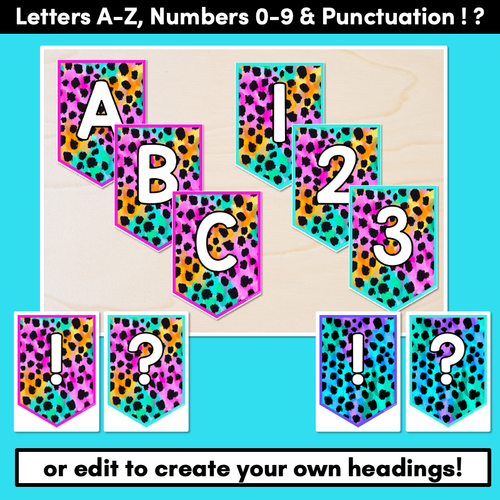 Resource preview 3 for EDITABLE BUNTING - Alphabet & Numbers - Inky Soda CHEETAH Collection