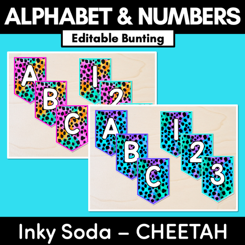 Resource preview 1 for EDITABLE BUNTING - Alphabet & Numbers - Inky Soda CHEETAH Collection