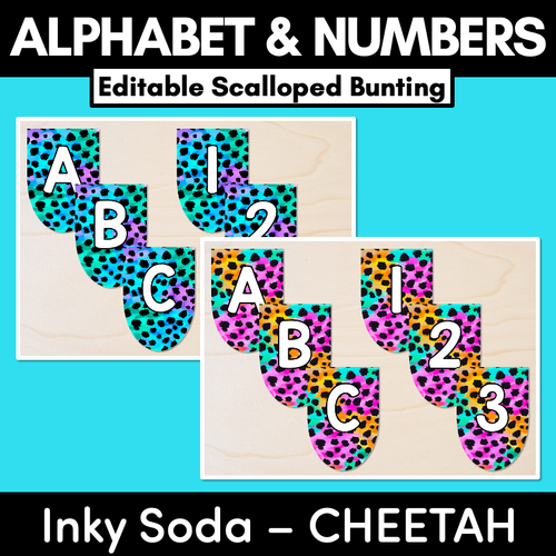 Resource preview 1 for EDITABLE SCALLOPED BUNTING - Alphabet & Numbers - Inky Soda CHEETAH Collection