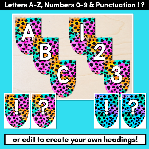 Resource preview 3 for EDITABLE SCALLOPED BUNTING - Alphabet & Numbers - Inky Soda CHEETAH Collection