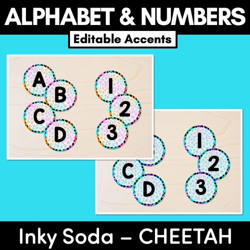 Resource preview 1 for EDITABLE ACCENTS - Alphabet & Numbers - Inky Soda CHEETAH Collection