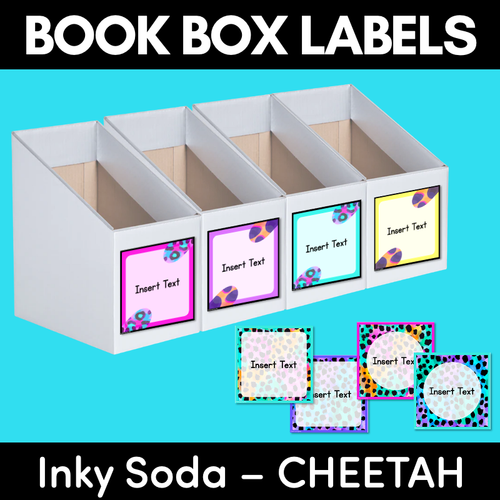 Resource preview 1 for BOOK BOX HOLDER EDITABLE LABELS - Inky Soda CHEETAH Collection