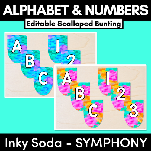 Resource preview 1 for EDITABLE SCALLOPED BUNTING - Alphabet & Numbers - Inky Soda SYMPHONY Collection