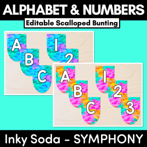 EDITABLE SCALLOPED BUNTING - Alphabet & Numbers - Inky Soda SYMPHONY Collection