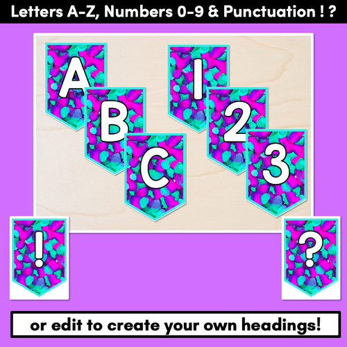 Resource preview 2 for EDITABLE BUNTING - Alphabet & Numbers - Inky Soda AURA Collection